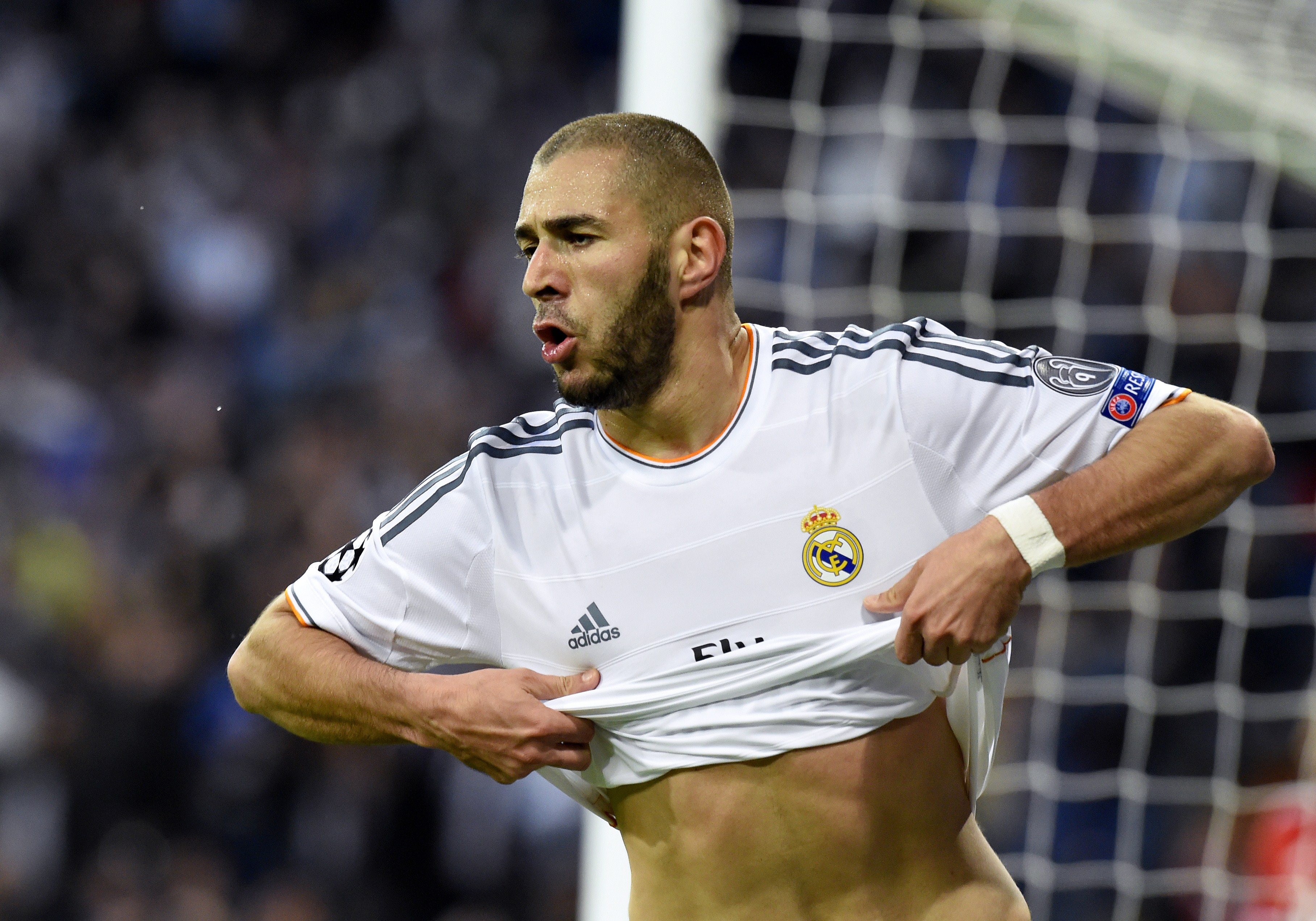 Karim Benzema celebrates after scoring for Real Madrid against Bayern Munich in the Champions League semi-finals in April 2014.