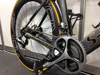 A look at the rear disc brake on the bike Peter Sagan has been riding in Australia