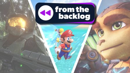Artwork for TechRadar Gaming's article series 'From the Backlog' featuring screenshots from Halo 3, Super Mario 3D All-Stars, and Ratchet and Clank: Rift Apart underneath a bespoke badge