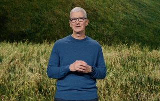 Tim Cook standing in front of a virtual backdrop of a field, to illustrate Tom&#039;s Guide&#039;s Apple Event October Unleashed live blog