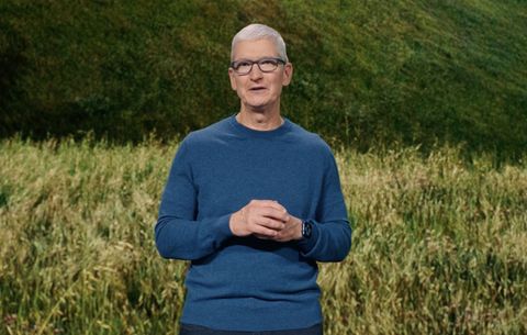 Tim Cook standing in front of a virtual backdrop of a field, to illustrate Tom's Guide's Apple Event October Unleashed live blog