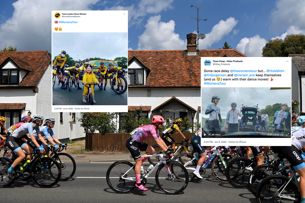 Tweets overlaid on the Women&#039;s Tour peloton