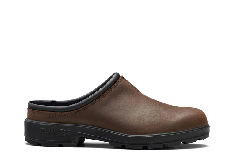 Blundstone brown gardening clogs.