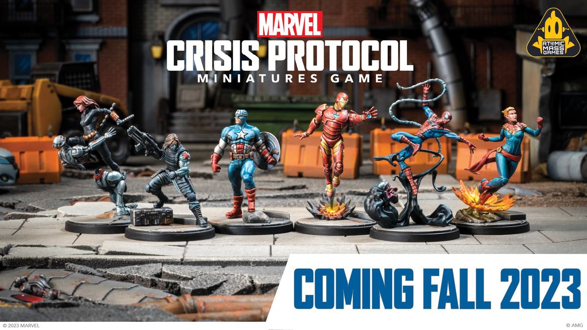 The heroes of the new Marvel: Crisis Protocol core set, arranged in a row