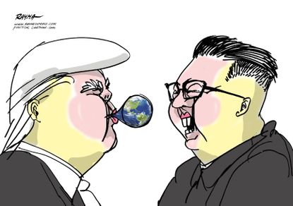 Political cartoon World Trump Kim Jong Un North Korea nuclear summit