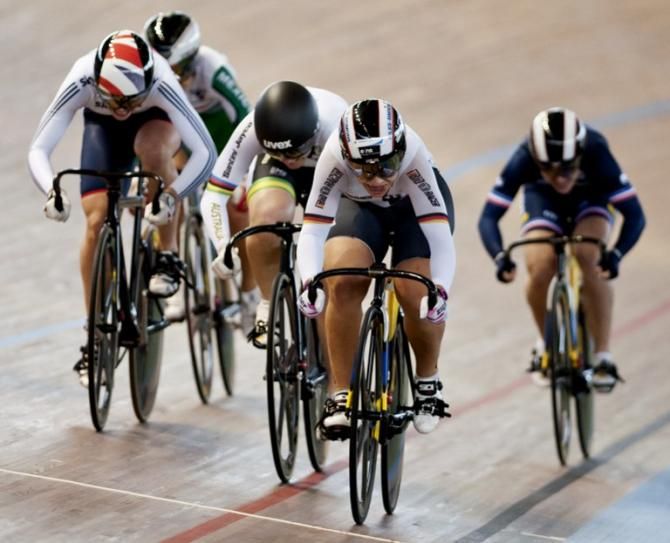 Kristina Vogel claiming gold in the final of the women's keiran