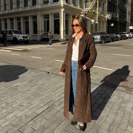 @emmaleger in brown suede SRG brand trench coat