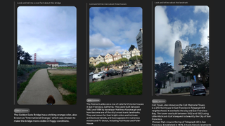 Screen shots from Threads showing the Meta Ray-Ban Smart Glasses being used to give the suer information about San Francisco landmarks