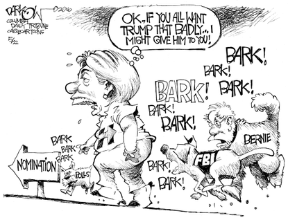 Political Cartoon U.S. Hilary Finish Line