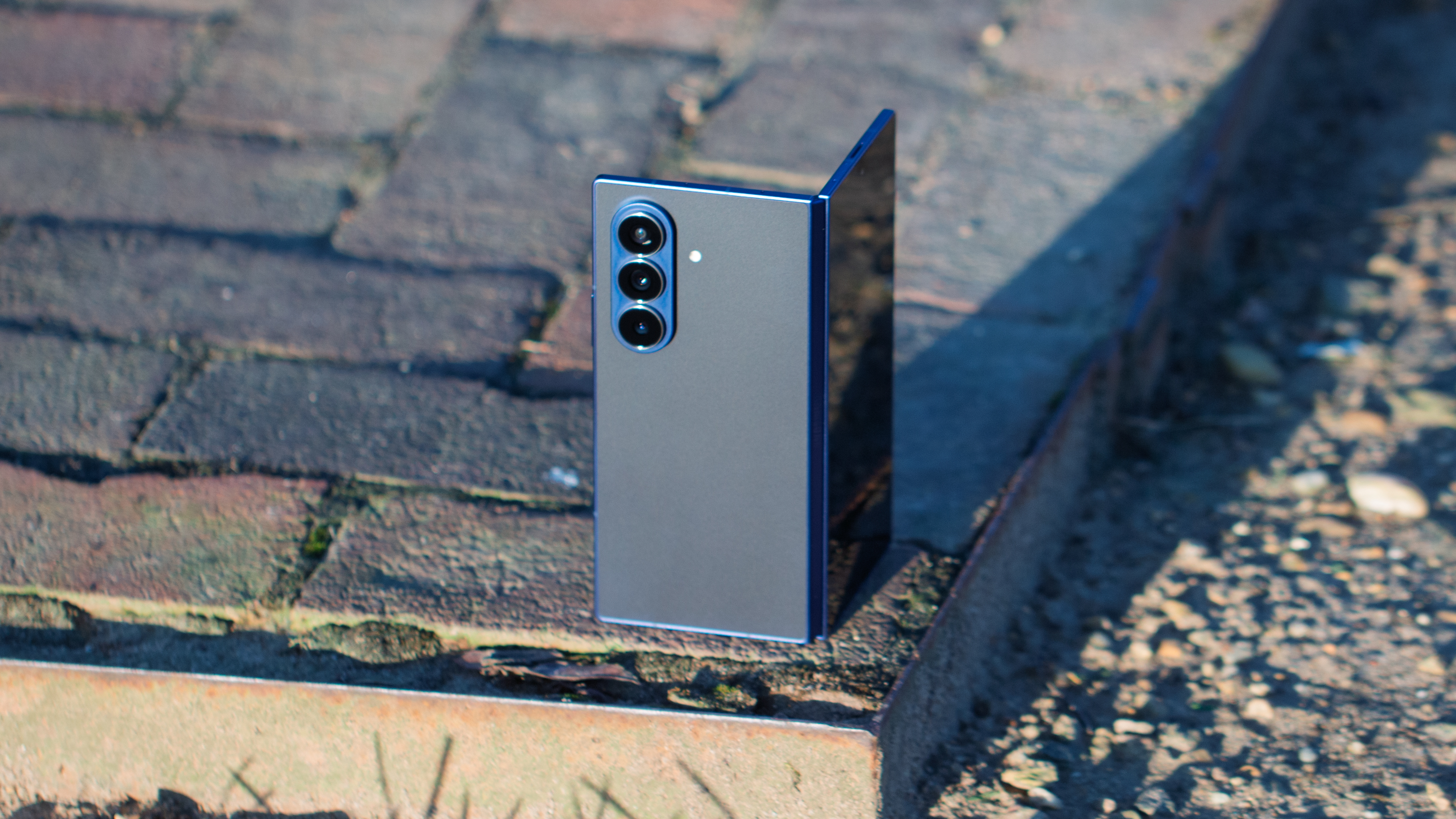Samsung Galaxy Z Fold 7 on corner of path