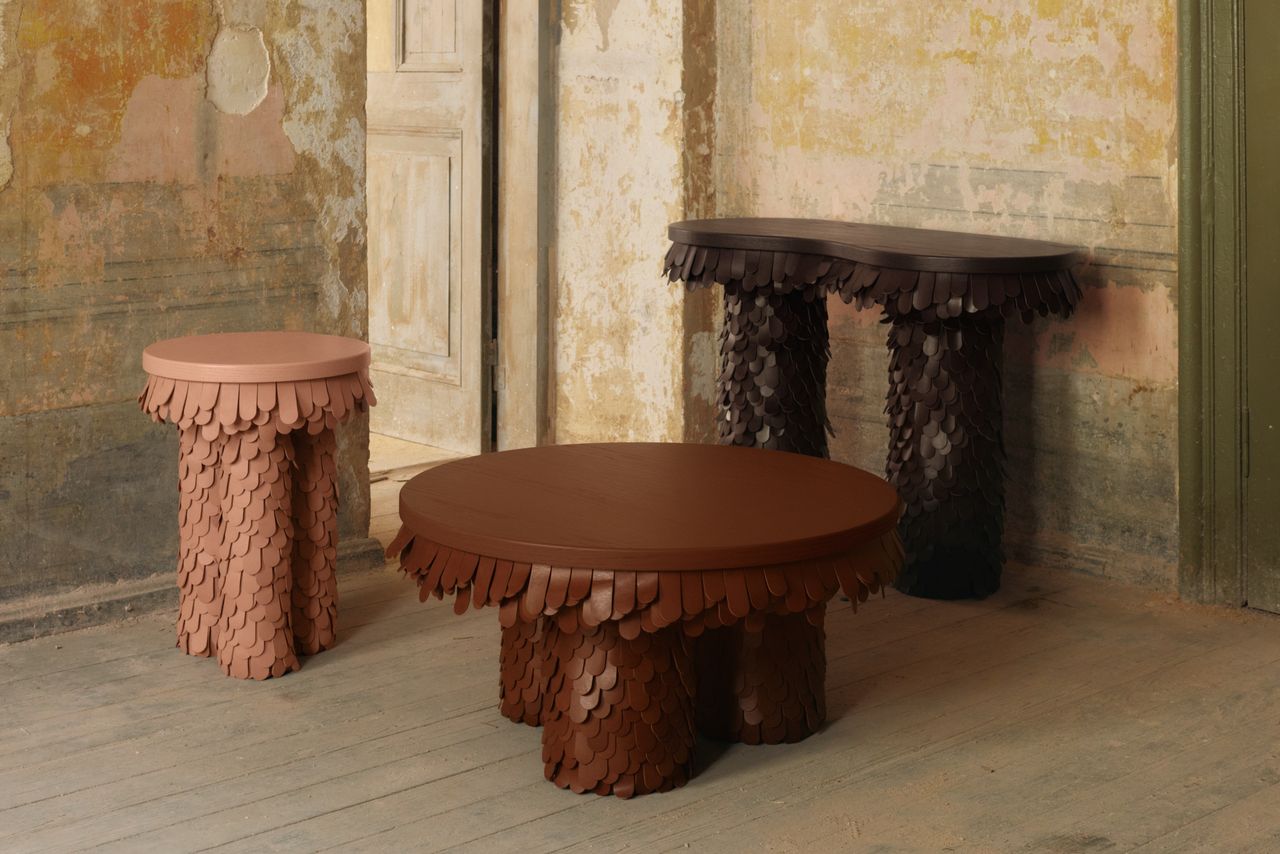 leather furniture with scale-like appearance