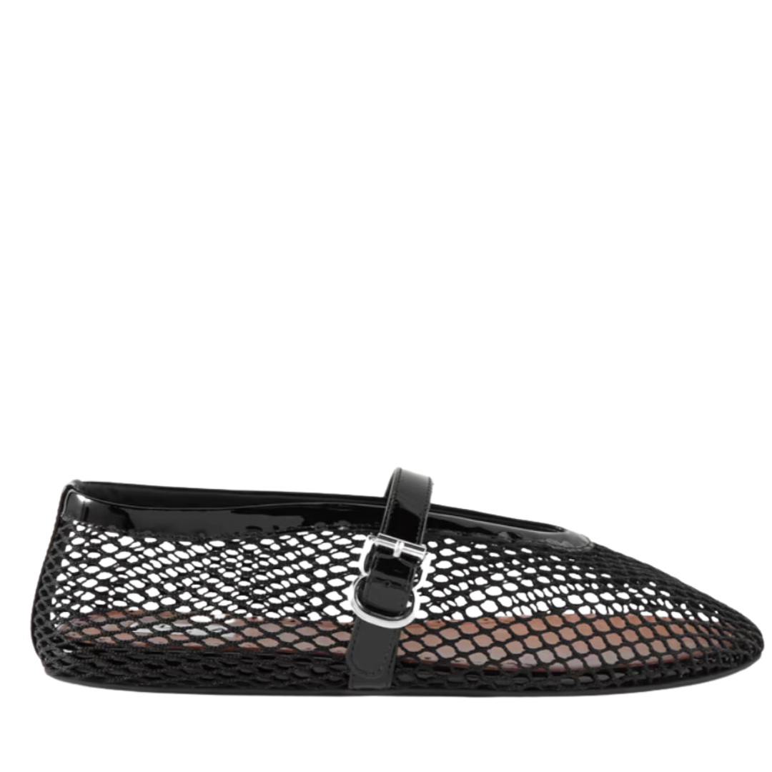 Patent Leather-Trimmed Mesh Ballet Flats