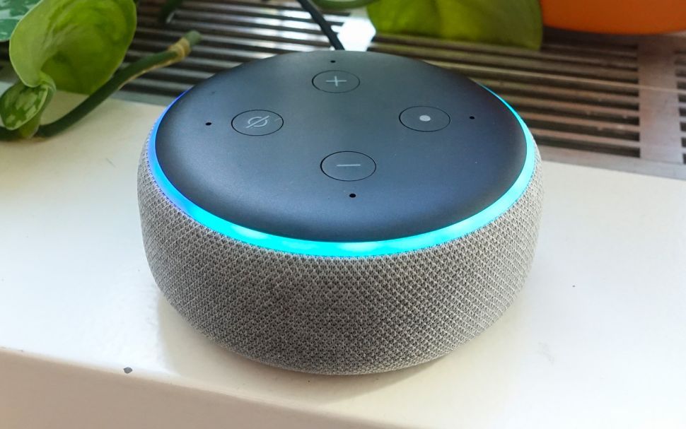 An Amazon Echo Dot smart speaker