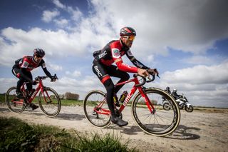 Greg Van Avermaet (BMC Racing) during a training - reconnaisance of the cobblestones sections of Paris-Roubaix
