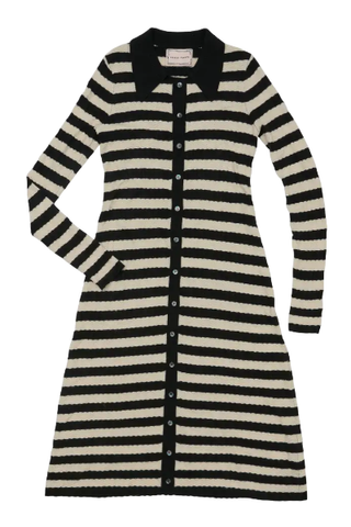 Lingua Franca Morrissey Textured Stripe Button-Thru Dress 