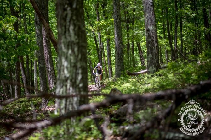 Peter Glassford on the descent through the tree s off of the ridge line trail