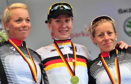 Charlotte Becker, Judith Arndt and Trixi Worrack on the podium