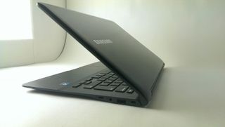 Side view of the open laptop