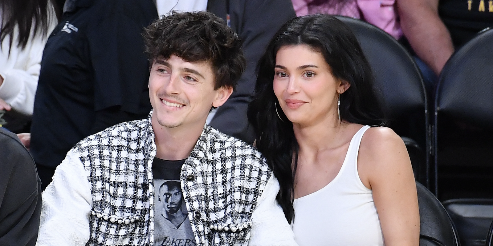 Timothee Chalamet and Kylie Jenner attend a basketball game