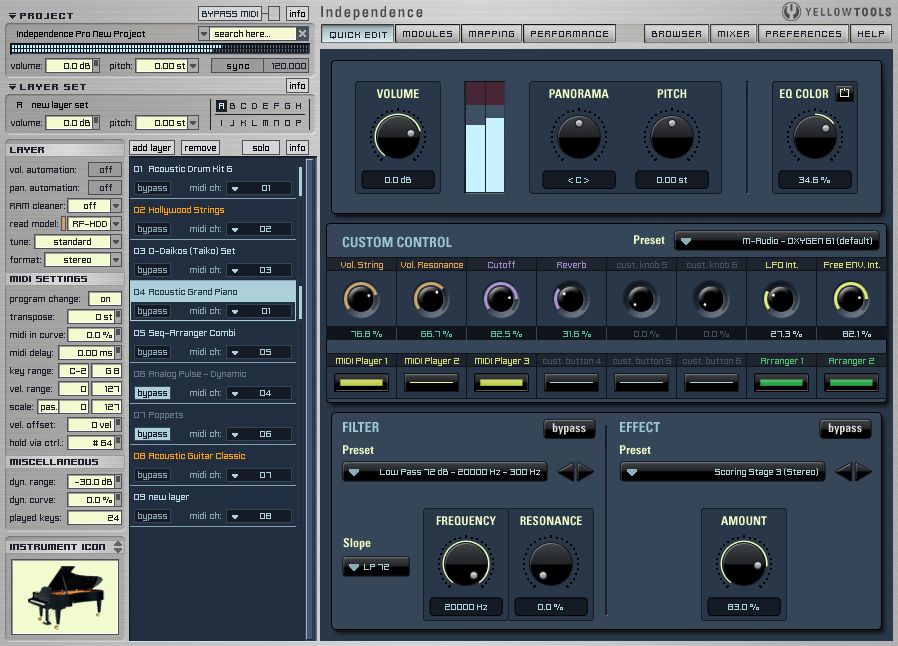 The main Independence software ships with a 70GB sound library.