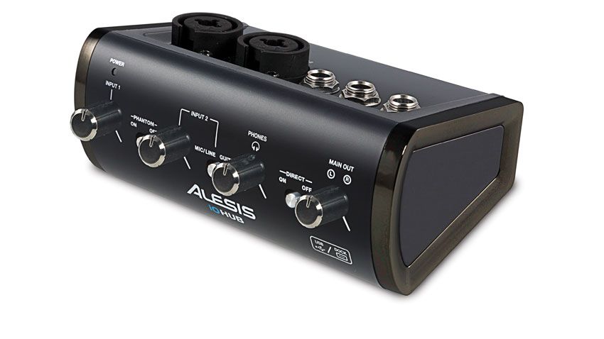 The Alesis iO Hub offers two XLR/jack combo inputs and phantom power (via battery)