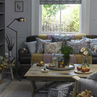 living room with sofaset with printed cushions