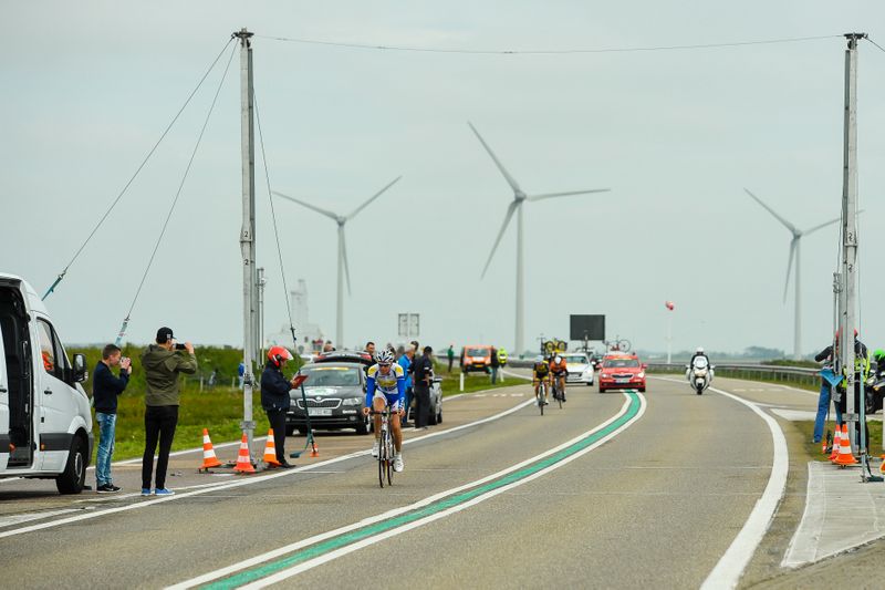 Jelle Wallays (Topsport Vlaanderen-Baloise) wins the first sprint point which will feature in this year's Tour de France