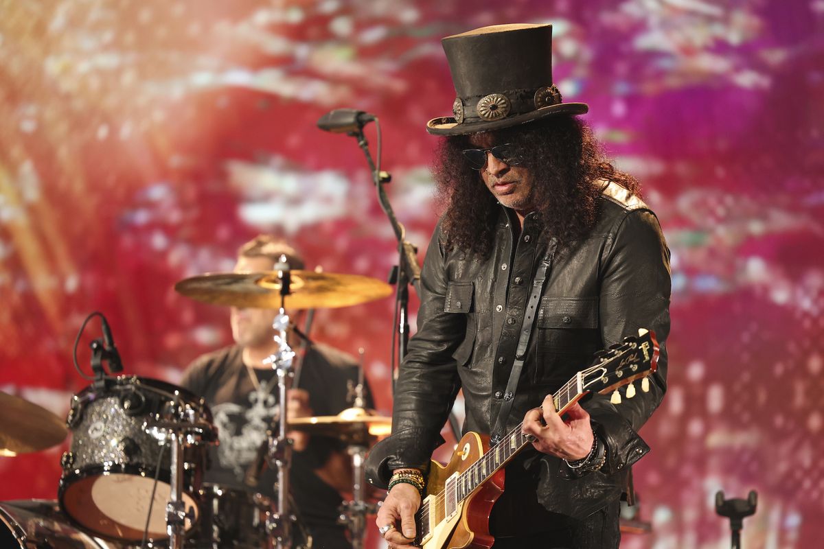 Slash performs at the Moody Center in Austin, Texas on April 2, 2023 