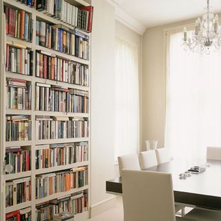 white walls and book shelves