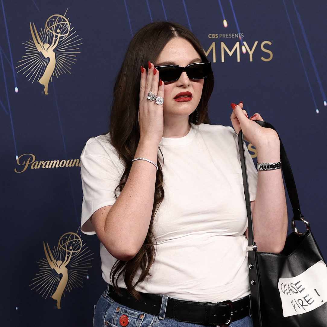 US actress Megan Stalter arrives for the 77th Primetime Emmy Awards at the Peacock Theatre at LA Live in Los Angeles on September 14, 2025.
