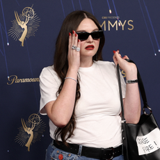 US actress Megan Stalter arrives for the 77th Primetime Emmy Awards at the Peacock Theatre at LA Live in Los Angeles on September 14, 2025.