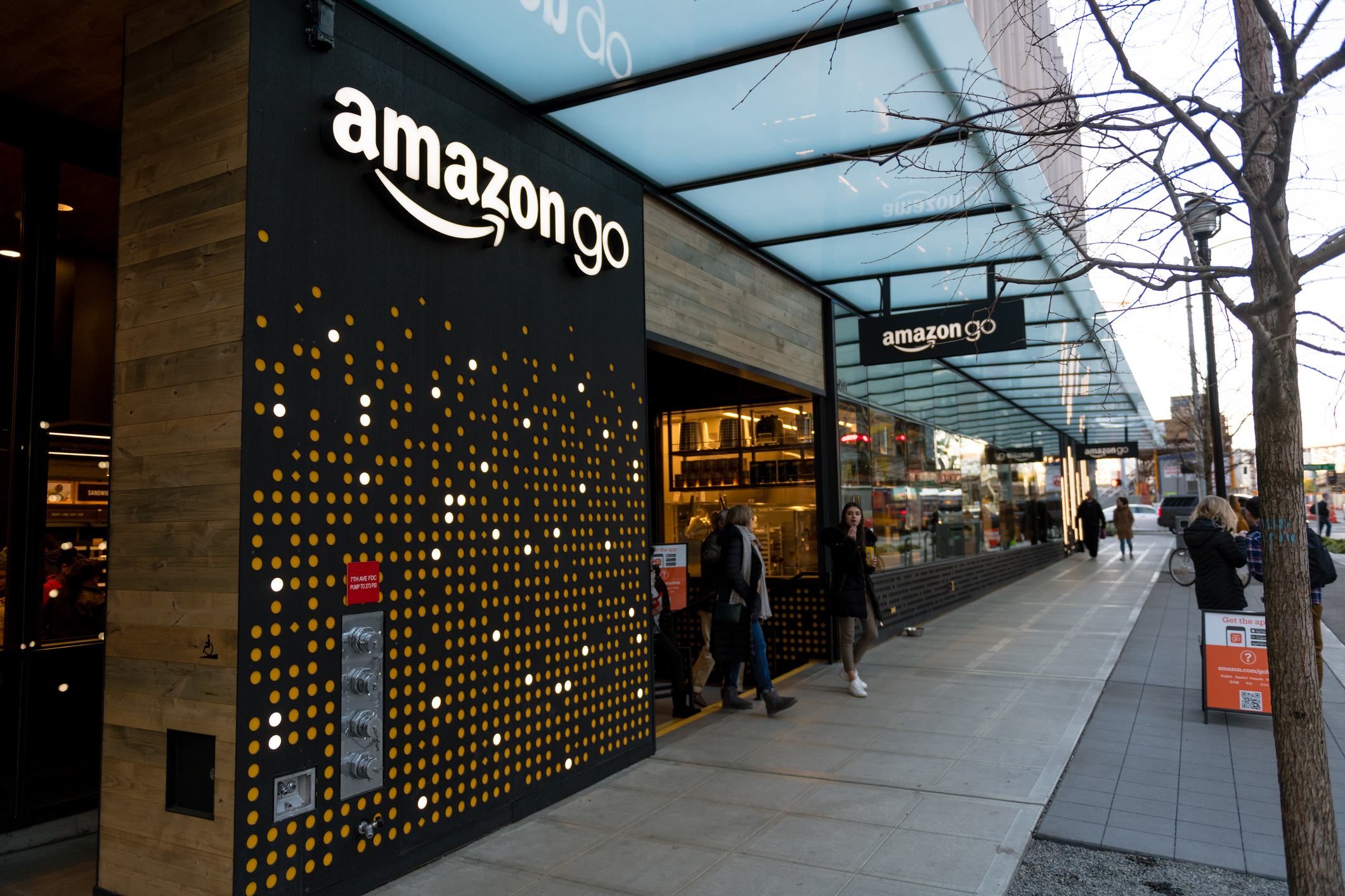 The original Amazon Go Store in in downtown late in the day