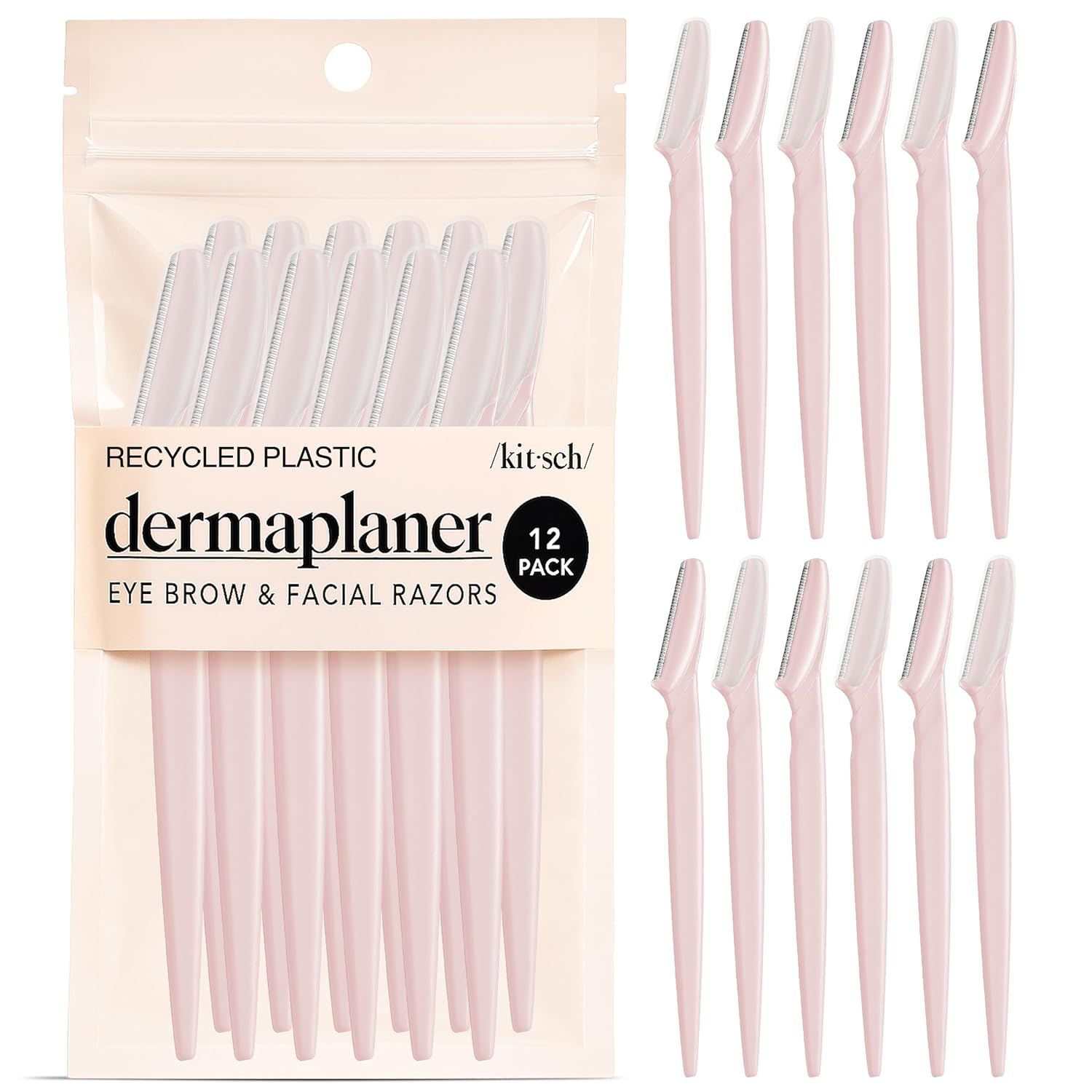 Kitsch Dermaplane Razor for Women Face – Face Razors for Women & Men, Eyebrow Trimmer & Face Shaver – Exfoliating Facial Razor & Skin Care Tool for Smoother Skin - Blush, 12 Pcs