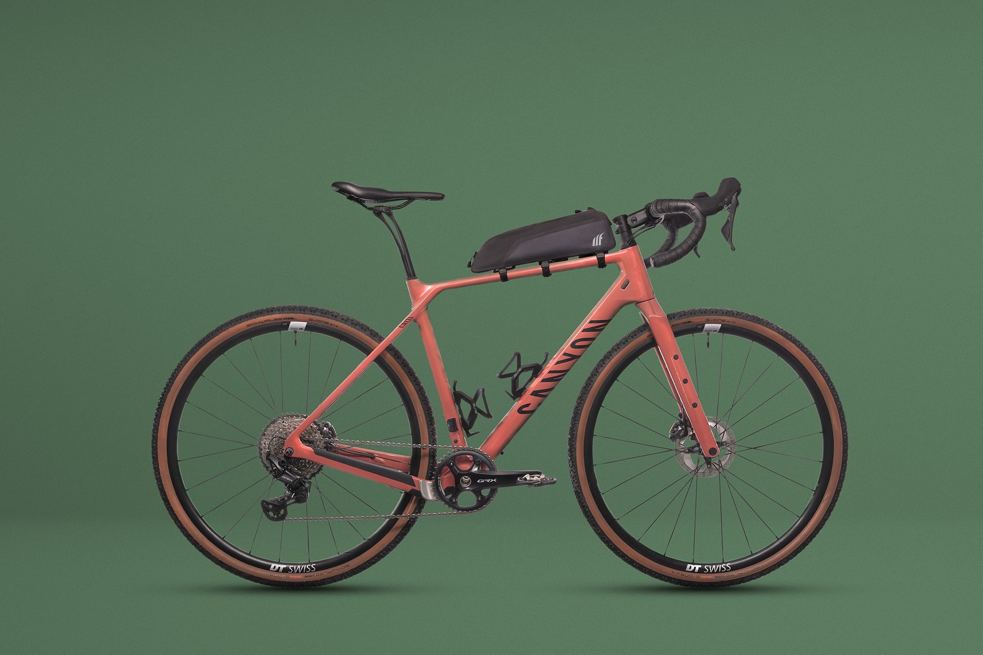 Tailfin Long Top Tube Bag fitted to a Canyon gravel bike