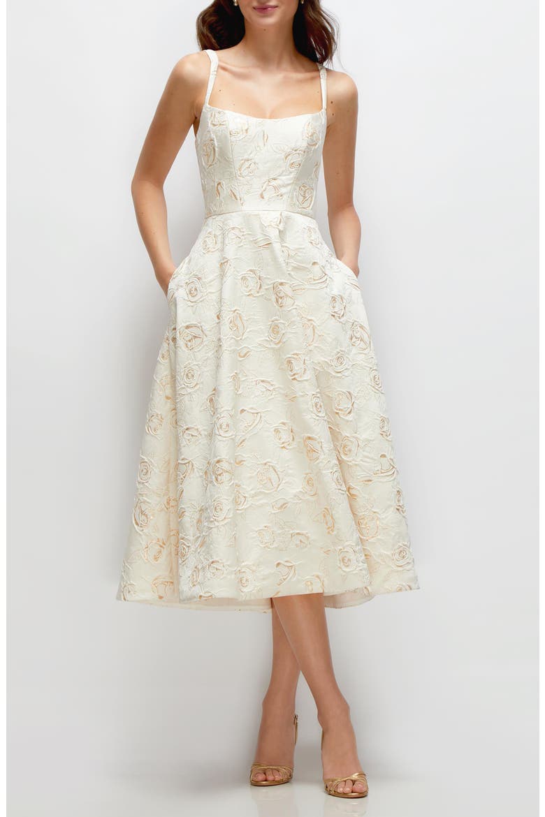 Metallic Rosette Cocktail Midi Dress