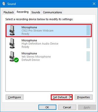 Change default microphone in Control Panel