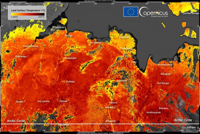 Land temperatures in Siberia exceeded 118 degrees Fahrenheit on the first day of summer.