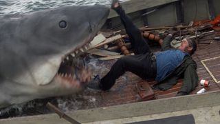 Jaws, the shark, terrorizes a boat in Steven Spielberg's masterpiece