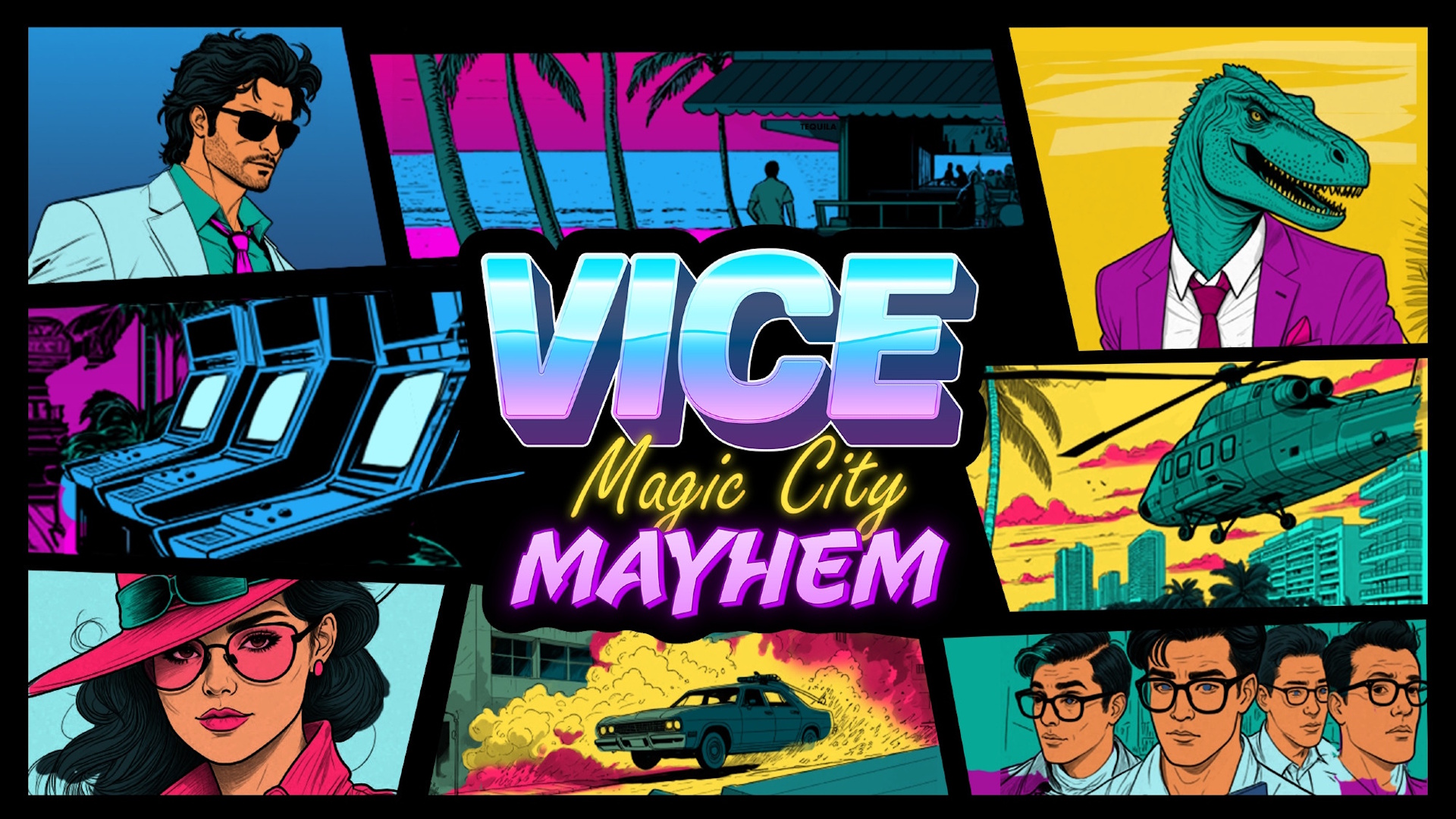 Vice: Magic City Mayhem listing image with characters in comic panels