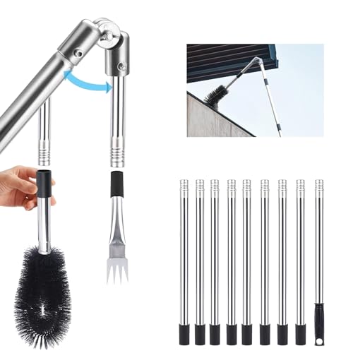 Gutter Cleaner 4m Telescopic Roof Gutter Cleaning Tools Kit With Adjustable Angle Pole Gutter Brush Scoop, for Removing Leaves, Debris &amp;amp; Spider Webs From Gardens Ditches Villas Townhouses 12pcs