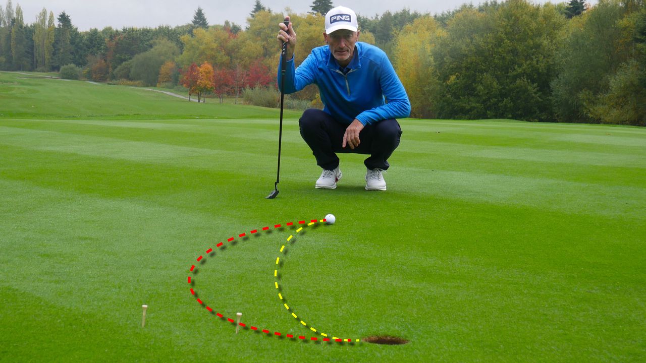 How To Putt On Winter Greens - PGA pro Barney Puttick lining up a putt at Essendon Golf Club