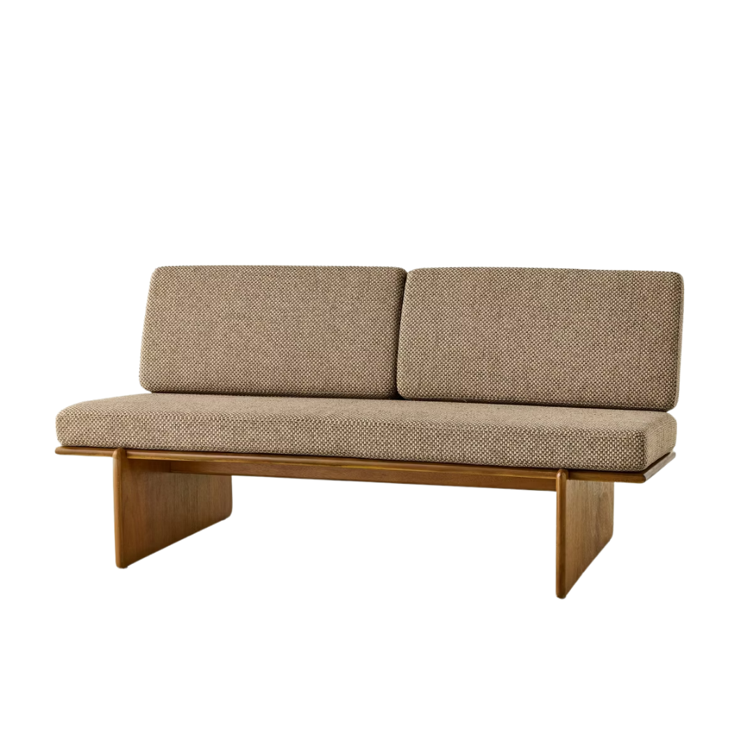 Mushroom Weave Upholstered Mid-Century Bench With Back - Hearth U0026#38; Handu0026#8482; With Magnolia