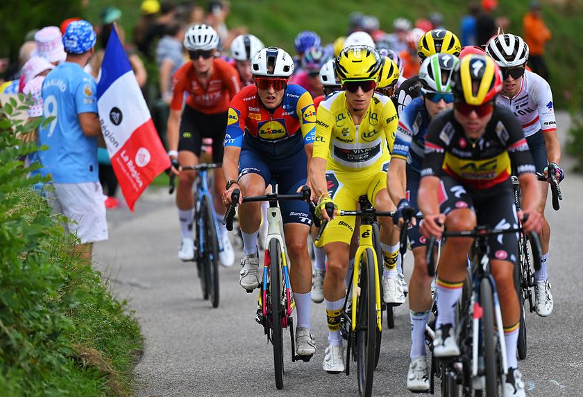 CHATEL LES PORTES DU SOLEIL, FRANCE - AUGUST 03: Pauline Ferrand-Prevot of France and Team Visma | Lease a Bike - Yellow Leader Jersey competes during the 4th Tour de France Femmes 2025, Stage 9 a 124.1km stage from Praz-sur-Arly to Chatel Les Portes du Soleilon 1298m / #UCIWWT / August 03, 2025 in Chatel Les Portes du Soleil, France. (Photo by Tim de Waele/Getty Images)