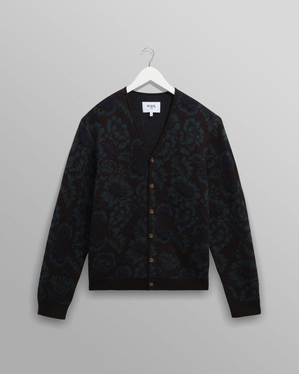 Alban - Black and Green Floral Textured Jacquard Cardigan