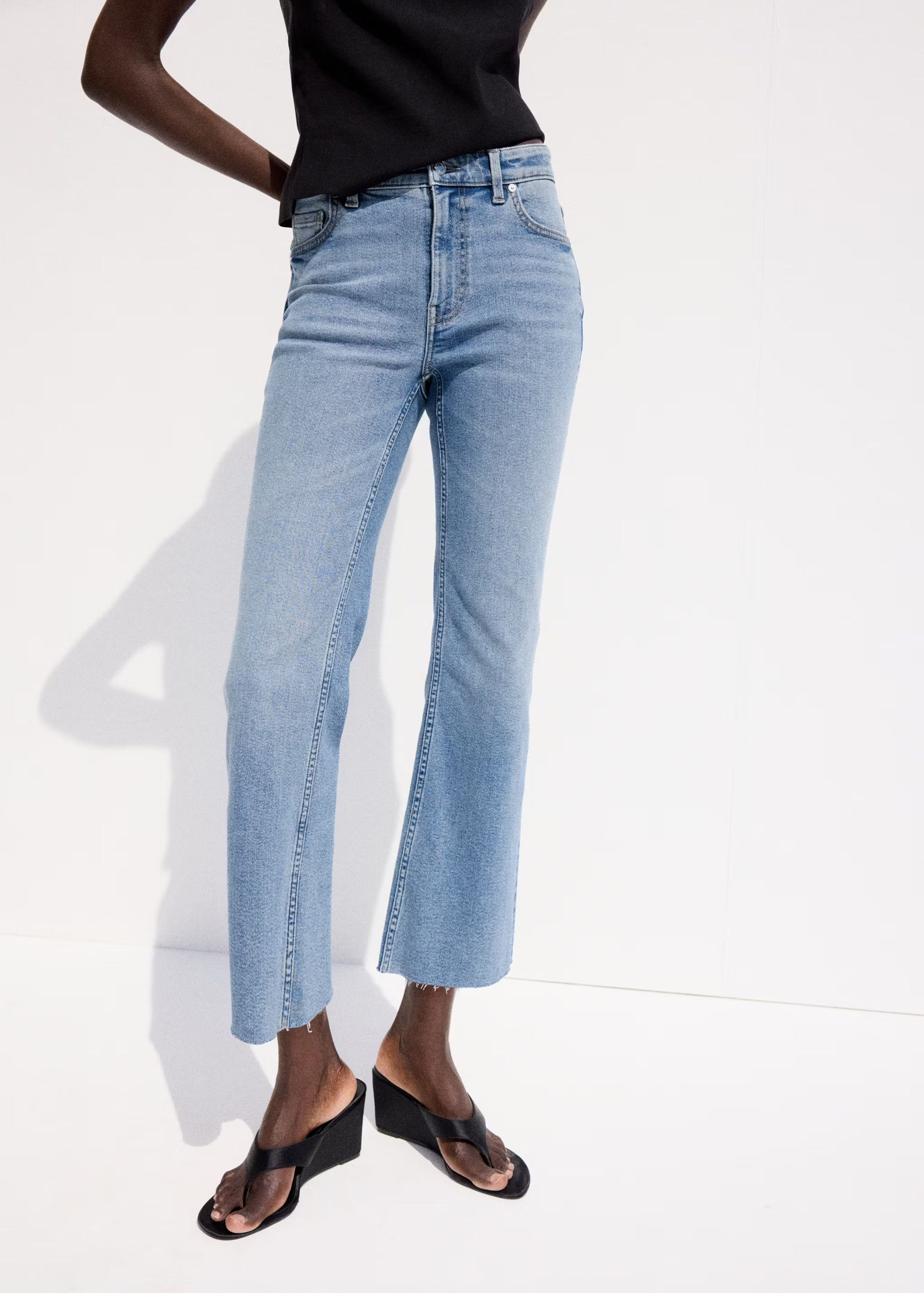 MANGO, Sienna Flared Cropped Jeans - Women | Mango United Kingdom
