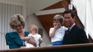 Diana, Princess of Wales and Charles, Prince of Wales with their sons William and Harry during the journey of the heir to the British throne Charles Prince of Wales and his family. Italy, April 1985