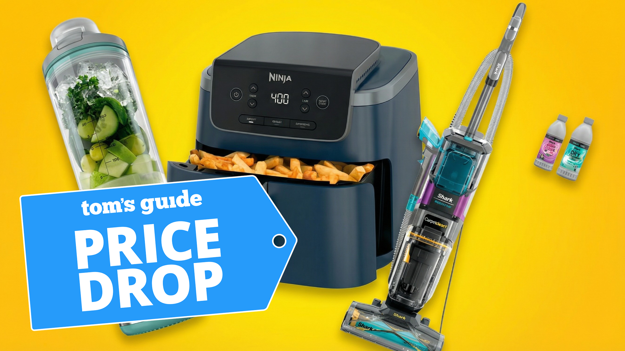 Collage of Shark and Ninja appliances on sale