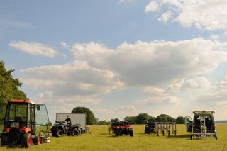 Geophysical prospection systems during fieldwork at Stonehenge.