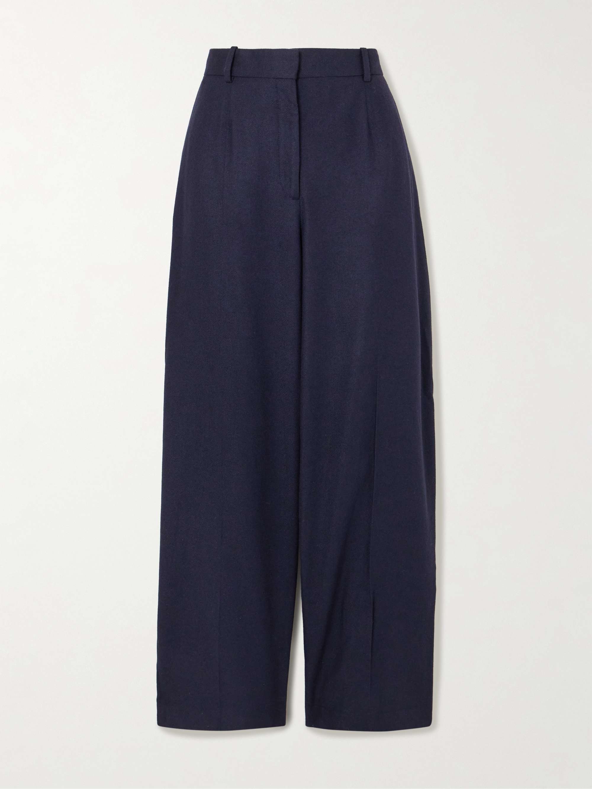 Pleated Flannel Wide-Leg Pants