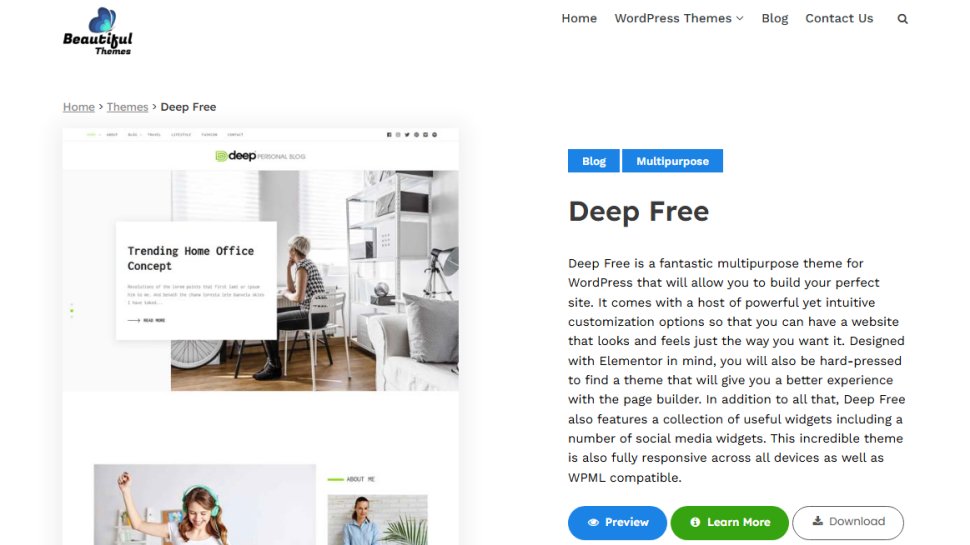 Website screenshot of Deep Free (August, 2025)